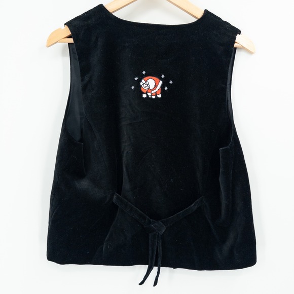 Vintage Christmas Santa Embroidered Vest Black Velvet Womens M Tacky Ugly Granny - Picture 6 of 6